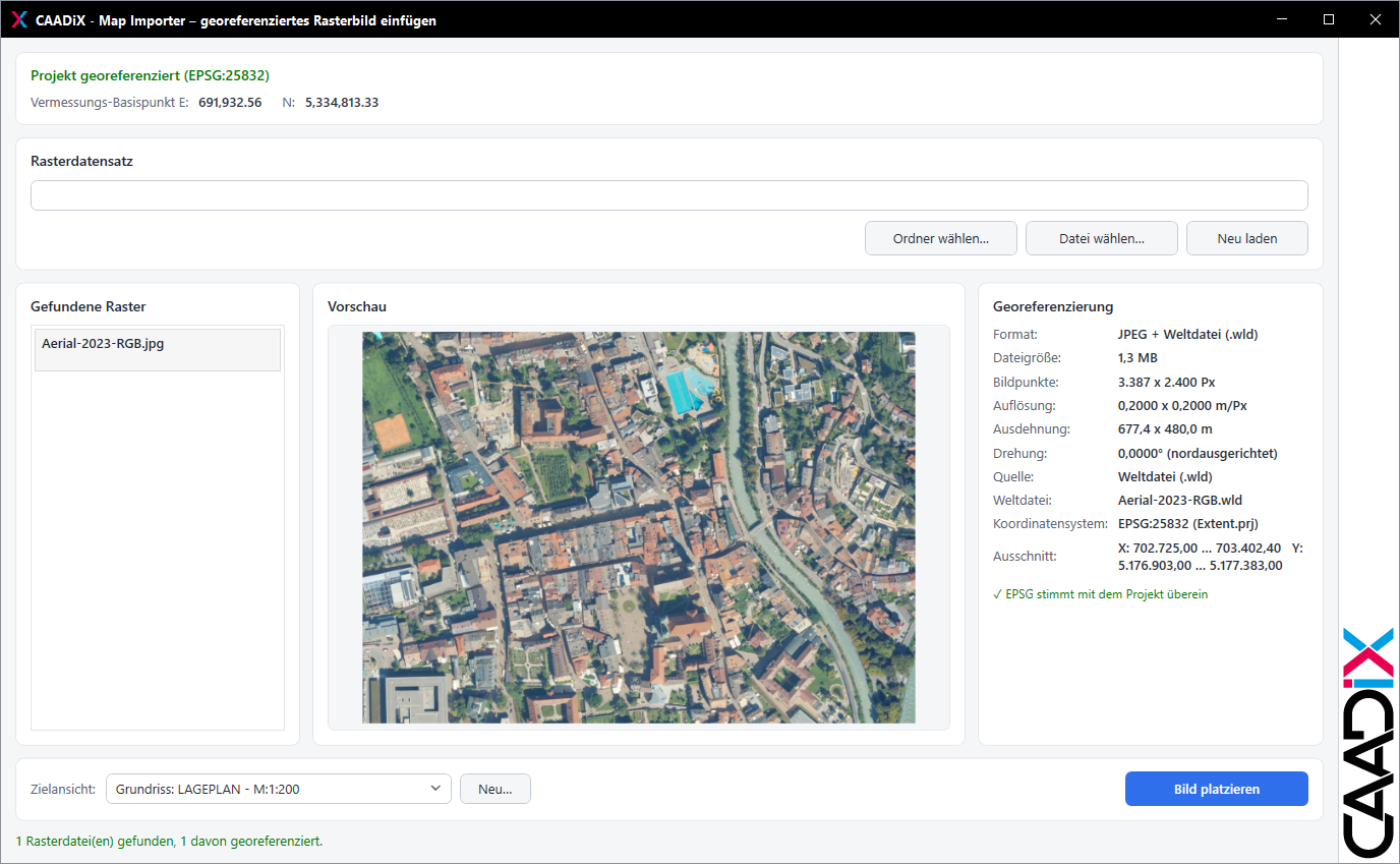 Fenster Map Importer mit Vorschau und Georeferenzierung